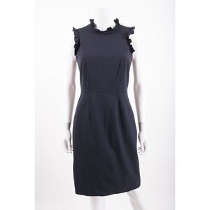 Rebecca Taylor Womens Pencil Straight Dress Ruffle Sz 2 Navy Blue Wool Blend
